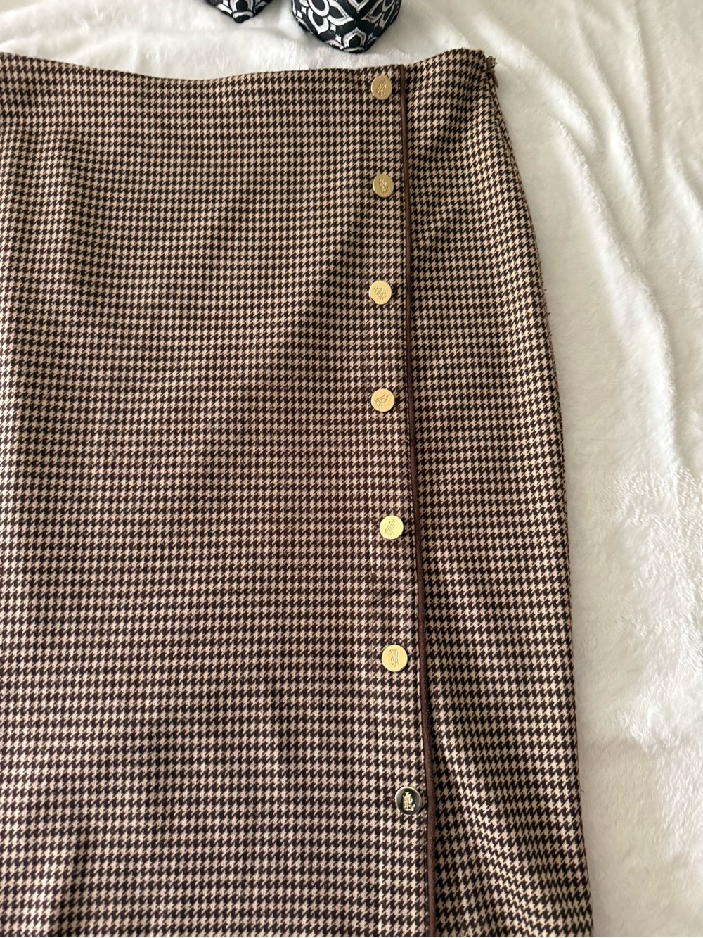 Lauren By Ralph Lauren Black Label Brown Houndstooth Skirt L Large - Picture 3 of 9